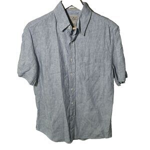 LL Bean Linen Shirt Size Small Slightly Fitted Button Down Blue White Stripe